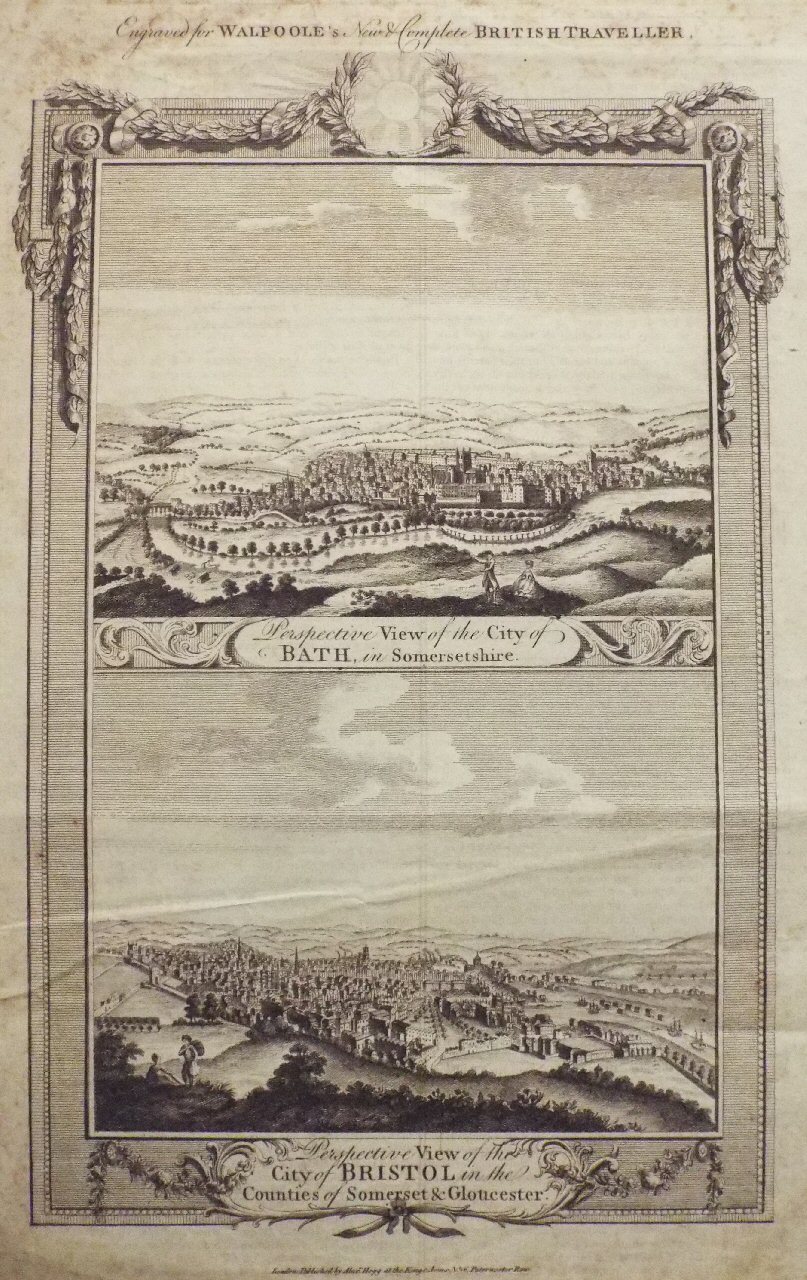 Print - Perspective View of the City of Bath, in Somersetshire. Perspective View of the City of Bristol in the Counties of Somerset & Gloucester.